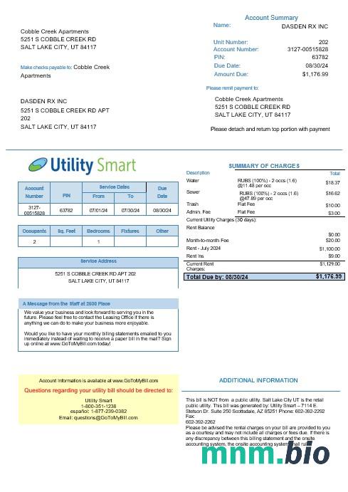Wielka Brytania UTILITY SMART Business utility bill Word and PDF template